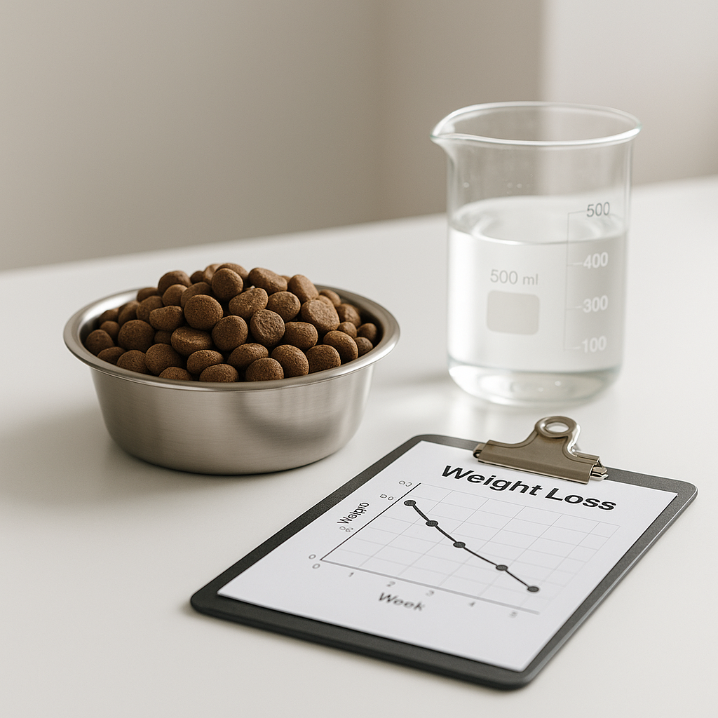 Veterinarian examining the nutritional chart of dog food